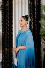 OMBRE CHIFFON GOWN - BLUE - Image 5