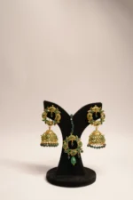 NOOR BINDI AND EARRING SET - FOREST GREEN