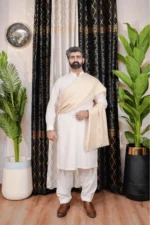 NOOR E ALAM LUXURY MEN'S SHAWL - CREAM - Image 3