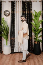 NOOR E ALAM LUXURY MEN'S SHAWL - CREAM - Image 2