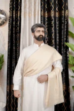 NOOR E ALAM LUXURY MEN'S SHAWL - CREAM