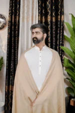 NOOR E ALAM LUXURY MEN'S SHAWL - CAMEL - Image 2