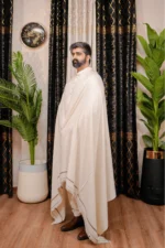 NOOR E ALAM LUXURY MEN'S SHAWL - OFF WHITE - Image 3