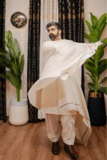 NOOR E ALAM LUXURY MEN'S SHAWL - OFF WHITE - Image 2