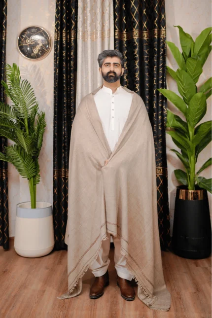 NOOR E ALAM LUXURY MEN'S SHAWL - BEIGE